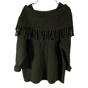 VTG Forenza Wool Blend Knit Off Shoulder Fringe Sweater Women's Size M